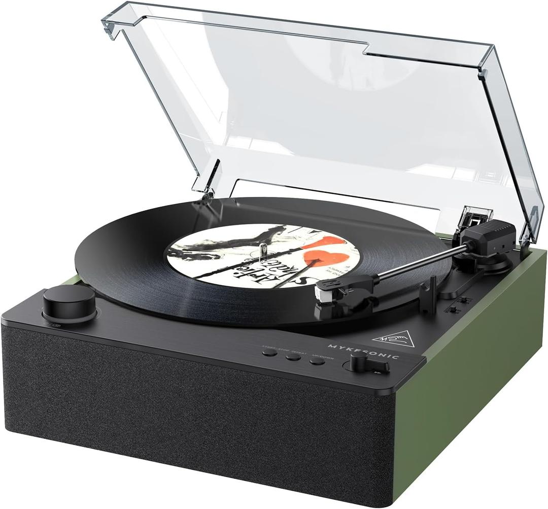 Fully Automatic Record Player Bluetooth, Belt Drive Vinyl Turntable, Magnetic AT-3600L Cartridge, Bluetooth in & Out, Hi-Fi Stereo Speakers, RCA Out, Anti-Resonance - YY1632 Green