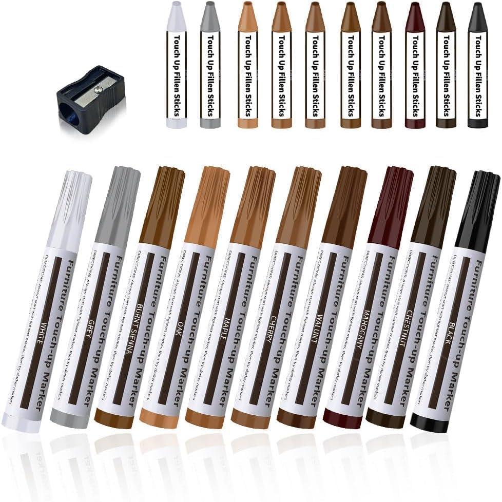 Repair Pen Wooden Furniture Floor Scratch Repair Markers and Wax Sticks Set of 21 for Stains, Scratches, Wood Floors, Tables, Desks, Carpenters, Bedposts, Touch Ups, and Cover Ups