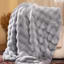 Ultra Soft Cozy Faux Fur Throw Blanket, Fuzzy Plush Thick Bubble Blanket, Oversize Luxury Fluffy Blanket for Couch, Bed, and Living Room, 60x80 Inches, Light Grey