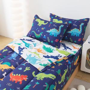 ADASMILE A & S Dinosaur Zipper Bedding Sets Twin Dinosaur Comforter Set for Boys Jungle Themed All in One Zipper Bed Set Kids Bed in A Bag with Dino Sheets All Season Home Decor Blue
