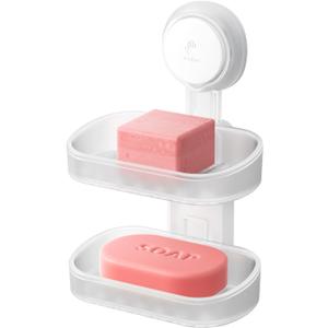 TAILI Double Layer Soap Dish Holder Suction Cup, Strong Sponge Holder for Shower, No Tools Soap Saver for Bathroom, Tub and Kitchen Sink, Shower Accessories, Drill-Free, Removable,Clear (2 Tier)