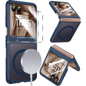 LeYi for Motorola-Razr-2025-Plus-Case: Razor Plus 2025 Phone Case [Compatible with MagSafe] with 2Pcs Screen Protector, Magnetic Integrated Structure Shockproof Funda para Moto Razr + 2024, Royal Blue