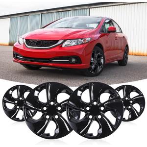 WOLFSTORM 15" Hubcaps for Honda Civic Sedan 2013-2015, Honda Civic Coupe 2013 Steel Wheel, R15 Car Hubcaps Bolt-On Installation 15 Inch Wheel Rim Cover Set of 4, Black Lacquer