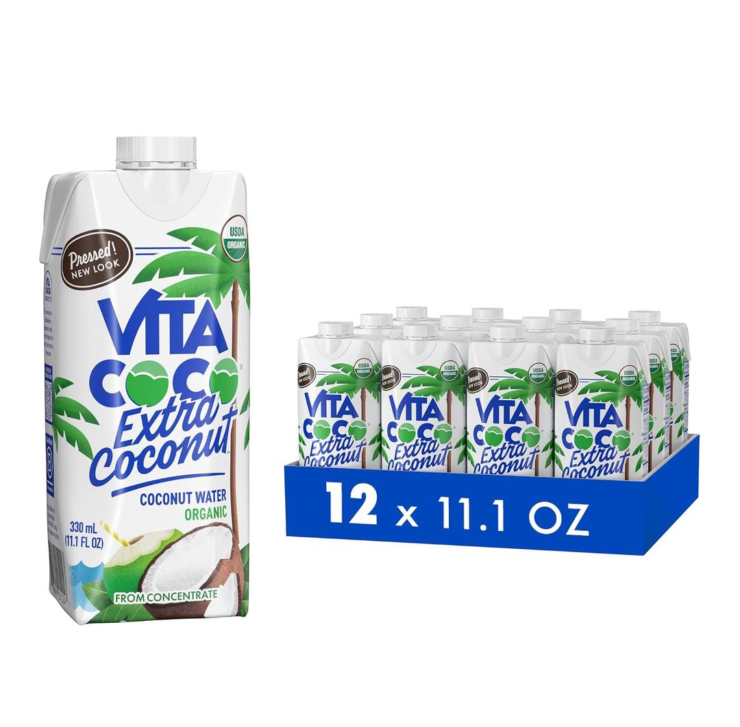Vita Coco Organic Coconut Water, Extra Coconut | More "Coconutty Flavor" | Hydrating Electrolytes | Vital Nutrients | 11.1 Fl Oz (Pack of 12) (EXP 08/22/26)