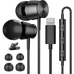 Lightning Headphones for iPhone 13 14 12 Pro Max MFi Certified Lightning Earbuds with Mic Noise Isolation Stereo Bass inEar Headphones Lightning Connector Wired Earphones for iPhone 11 XR SE