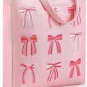 Paterr Pink Bow Tote Bag for Women Embroidery Coquette Canvas Tote Large Preppy Aesthetic Reusable Grocery Folding Shoulder Bag Gift for Women Shopping Travel