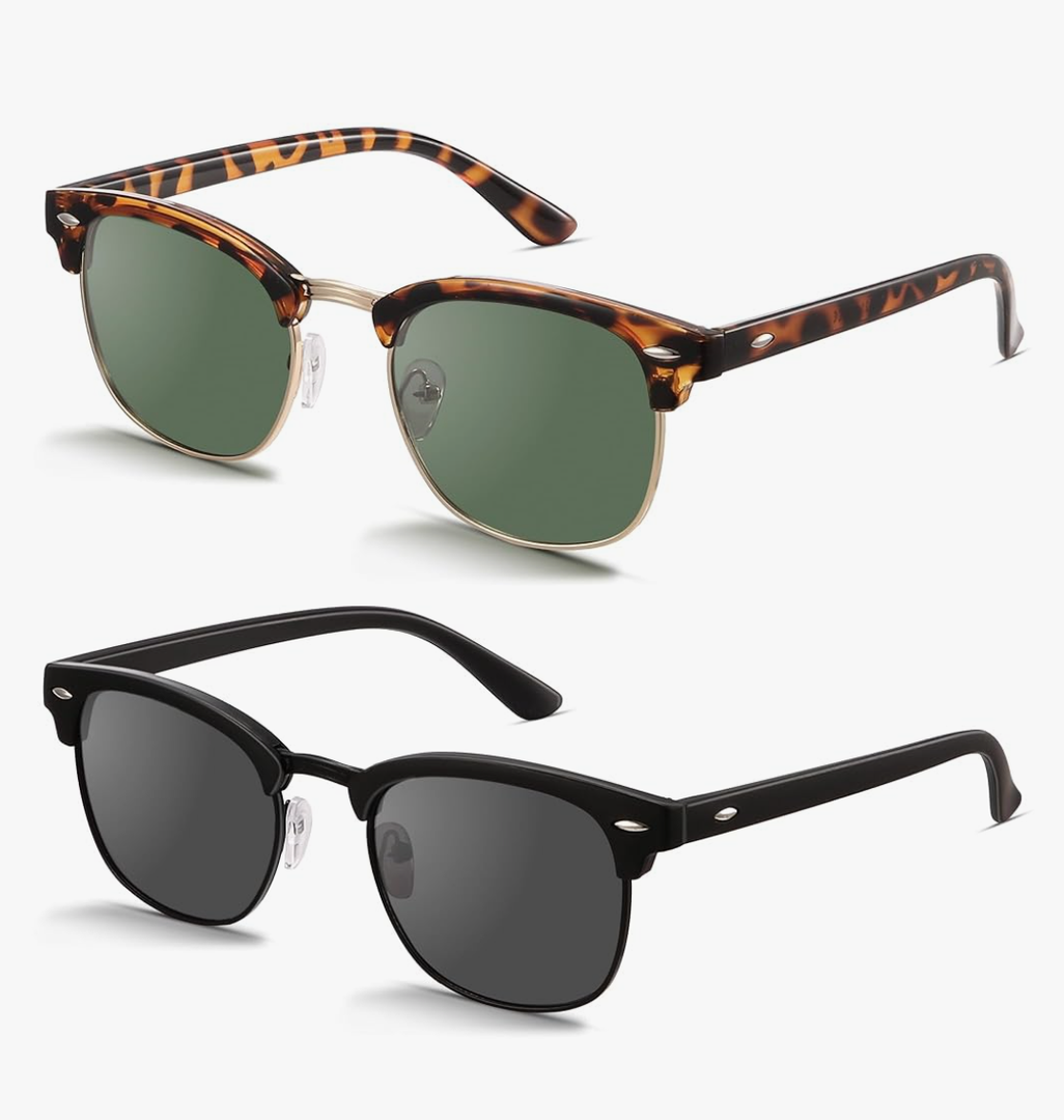 livho Rimless Trendy Polarized Sunglasses Men Women, Retro Sun Glasses for Men Women 2024, Semi Rimless UV Protection Shades, 2 Pack, Black and  tortoise