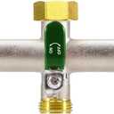 5 Way Garden Hose Splitter, Heavy Duty Brass Nickel Plated Rust Resistant Faucet Manifold, 3/4" Frost Resistant Outdoor Hose Adapter ConnectorHose Spigot Adapter with 5 large Green handles