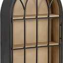 Kate and Laurel Megara Decorative Wooden Hanging Arched Wall Cabinet with Door for Open Storage; 16 x 6 x 24; Black and Natural Wood; Wooden Floating Wall Bathroom Cabinet for Above Toilet Storage