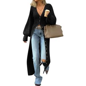 Saodimallsu Womens Long Cardigans V Neck Button Down Chunky Knit Dusters Sweater Coat Fall Trendy Maxi Sweater Dress M