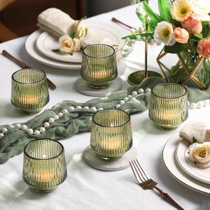 LAMORGIFT 6 Pcs Large Green Candle Holder for Wedding Table Decor-3.15"×3.15" Green Votive Candle Holders for Rustic Wedding Centerpieces, Bridal Shower Decor, Tea Party Decorations