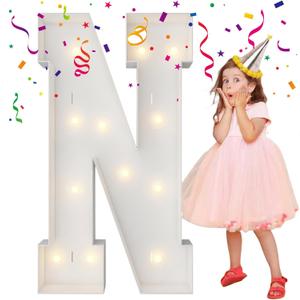 4FT Marquee Light Up Letters, Large Marquee Letters, Mosaic Balloon Frame Big Letters For Engagement Wedding Decorations Birthday Party Backdrop Decor, Balloon Arch Kit Letter N