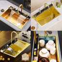 Kitchen sink double waterfall sink with LED display with cup washer, soap dispenser, waterfall mixer, worktop controller, etc. workstation kitchen sink (Gold, 35.4 * 19.7 * 8.7 IN)