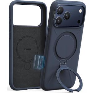 TORRAS Q3 Silicone 360 Spin for iPhone 17 Pro Case with Stand, Fit for MagSafe, Magnetic Ring Kickstand with Camera Control, Liquid Silicone Rubber Soft Phone Case for iPhone 17 Pro 6.3'', Deep Blue