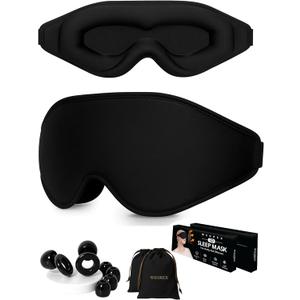 Sleep Mask, 3D Sleeping Mask, Zero Eye Pressure, 100% Light Blocking Eye Mask, Soft Comfortable for Travel & Side Sleepers, WEGREX Sleep Mask (Black)
