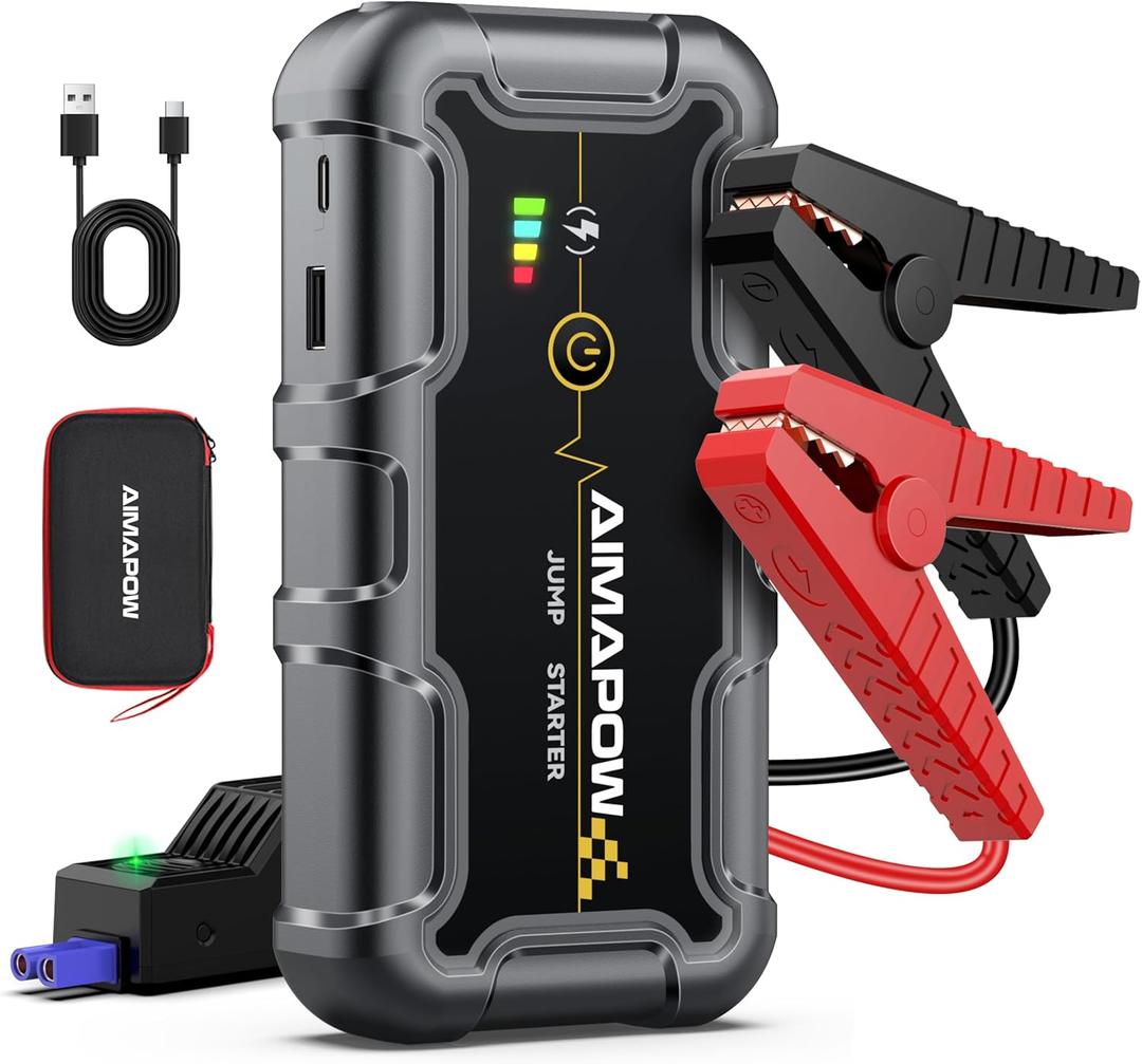 AIMAPOW Portable Car Battery Jump Starter 6000A 20000mAh Jump Box, Car Jumper Starter Portable Jumper Cables for car(AllL Gas/10L Diesel), Fast Charge, Lights, Compact