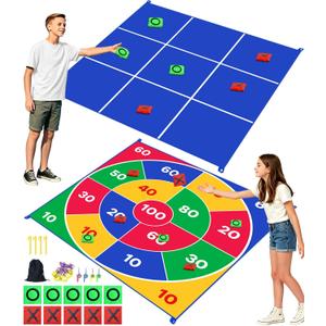 2-in-1 Giant Tic Tac Toe Bean Bag Toss Games, 4.5ft Double Sided Large Outside Camping Backyard Lawn Games for Family Friend Party Fun Carnival Outdoor Giant Yard Games
