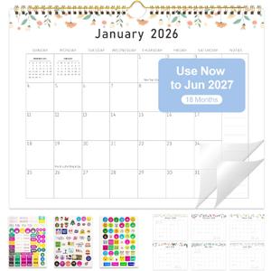2 x Gannyfer 2026 Wall Calendar, 18-Month Calendar 2026-2027, Use from Jan 2026 to Jun 2027, Large Wall Calendar 2026, 14" x 11", Wall Planner for Your Family, School or Office (3 Stickers Included)