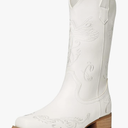 DREAM PAIRS Women's Square Toe Cowboy Cowgirl Boots Pull On Low Chunky Heel Mid Calf Western Boots with Embroidered Stitched for Theme Party Country Concert Size 8