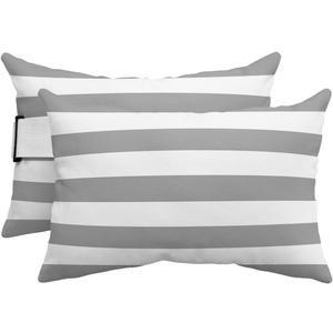 T&H XHome Outdoor Pillow for Chaise Lounge Chair, Gray and White Stripe Waterproof Headrest Pillow Lumbar Pillows with Adjustable Elastic Strap for Beach, Poolside, Patio, Office (2 Pack)
