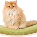 Curved Cat Shelves and Perches, Floating Cat Wall Bed with Comfortable Cushion (Wood Shelf+Green Cushion)