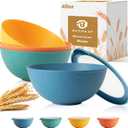 Wheat Straw Bowls 40 OZ, Unbreakable Salad Container for Lunch, Plastic Bowls with Lids, Microwavable Meal Prep Bowls for Cereal, Ramen, Soup, Leftovers - 4 Large Bowls and 4 Lids, Multi
