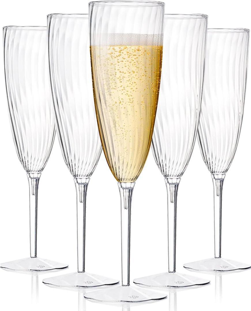 HyHousing 6 Oz Clear Plastic Champagne Glasses 16 Pack, Hard Disposable Plastic Champagne Flute Ideal for Home Daily Life Party Wedding Toasting Drinking Champagnes,New Years Eve Party Supplies