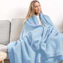 Carressa Linen Luxury Organic Cotton Blankets Twin Size | 100% Cotton Twin Size Blanket GOTS Certified (Light Blue) | Breathable, Lightweight, Soft & Cozy Herringbone Bed Throw Blanket for All Seasons