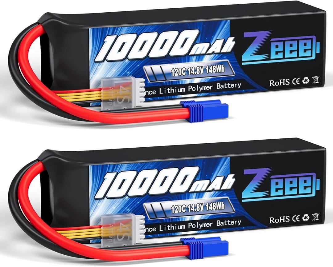 Zeee 4S Lipo Battery 10000mAh 14.8V 120C with EC5 Connector Soft Case RC Battery Compatible with Xmaxx RC Car Truck Tank Racing Hobby Models (2 Pack)
