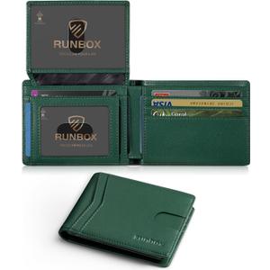 RUNBOX Wallet for Men Slim Rfid Leather 2 ID Window With Gift Box | Slim