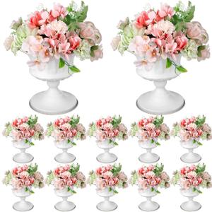 Gerrii 12 Pcs Vases for Centerpieces Metal Compote Vases Urn Planter Trumpet Flower Stand Small Pedestal Flowers for Wedding Table Reception Birthday Anniversary Ceremony Home Decor, 5.91 Inch(White)