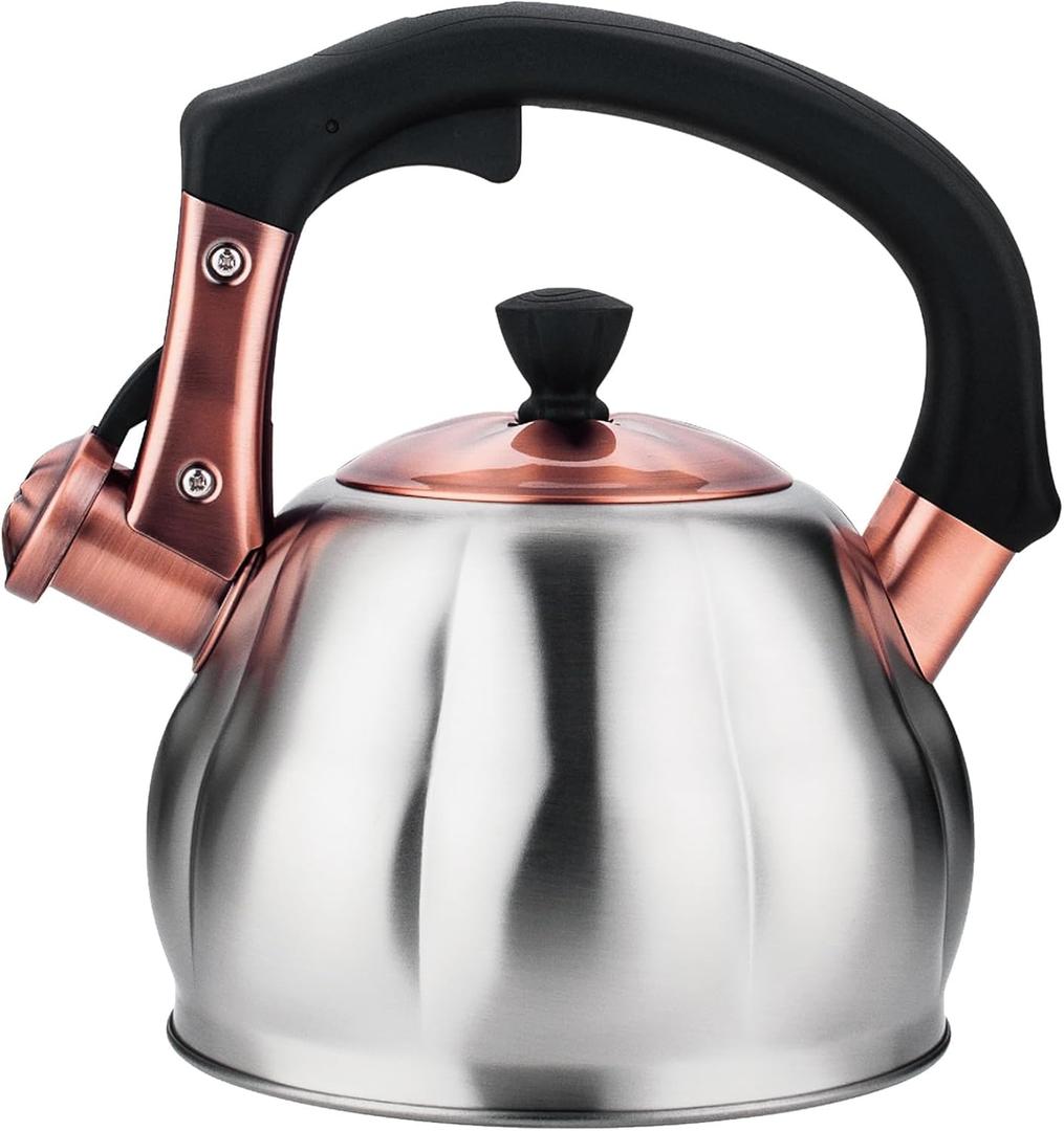 Stainless Steel Tea Kettle for Stove Top Teakettles Stovetop Whistling with Heat Proof Ergonomic Handle 2.5 Quart (Silver)