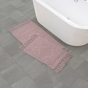 French Connection Nellore Bathroom Rugs, Set of 2 Woven and Beaded Bathroom Mats, Durable Bath Rugs, Thick Bath Mats for Bathroom and Shower Rugs, 17" x 28" and 20" x 38", Dusty Pink