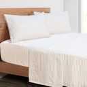 Mejoroom Striped Queen Size Sheet Set - Hotel Luxury 1800 Bedding Sheets & Pillowcases - Deep Pocket Fitted Sheet, Soft, Breathable, Wrinkle & Fade Resistant - 4 Piece (Beige Stripe)