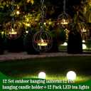 Retisee 12 Set Hanging Tealight Candle Holder Outdoor Hanging Vintage Lanterns Candle Holder with Tea Lights for Home Garden Backyard Pergola Patio Umbrella Tree Window Decor