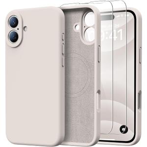 for iPhone 16 Case with 2 Screen Protectors - Compatible with Magsafe - Upgraded Camera Protection - Liquid Silicone Protective Phone Case for Men, Women,Girls - Rock Grey