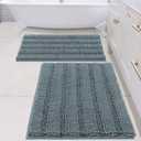 H.VERSAILTEX 2 Piece Bathroom Set - Super Absorbent Chenille Striped Bath Mats - Non Skid, Machine Washable - Stone Blue, 24 x 36 Plus 20 x 32 Inches