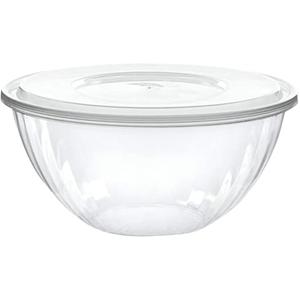 PLASTICPRO Disposable Round Crystal Clear Serving Bowls With Lids - Party Snack or Salad Bowl, Plastic Chip Bowls, Candy Dish (2, 150 OUNCE)