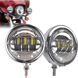 SKTYANTS 4.5 Inch LED Passing Light Motorcycle Fog lights with 4.5 Inch Housing Bucket Bracket Mount Compatible with Touring Electra Glide (Chrome)