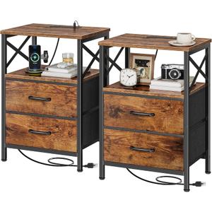 Huuger Nightstand Set of 2 with Charging Station, USB-C Port, End Tables
