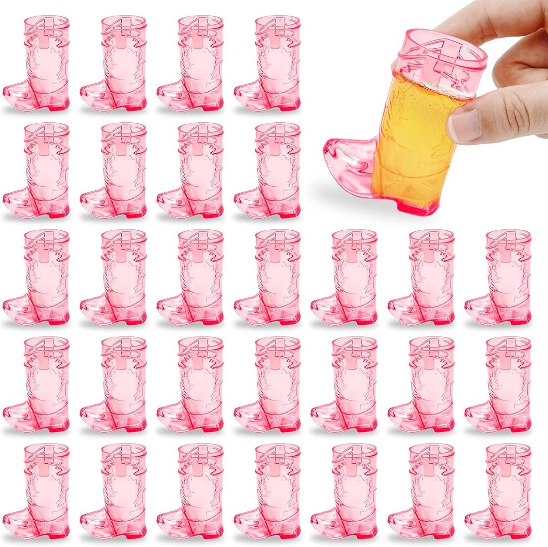 SHAOQINLIN Cowboy Boot Shot Glasses, 30 PCS 1 oz Mini Plastic Boot Cups, Hot Pink Boots Mugs Western Cowboy Cowgirl Theme Party Supplies