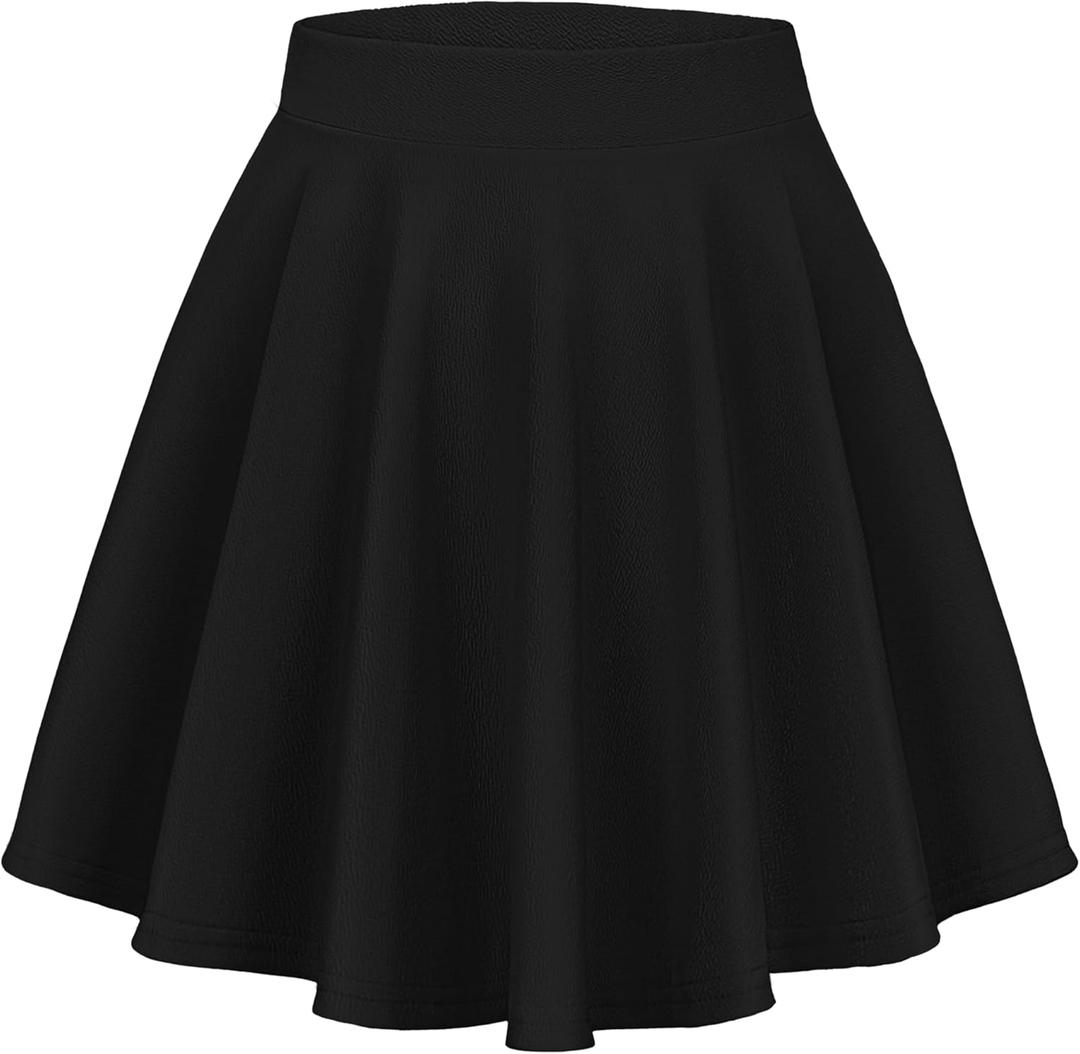 Mini Skirts for Women Basic Skater Pleated Flowy High Waisted Casual Short Skirt (X-Large), Black 