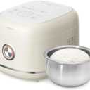 Joydeem Stainless Steel Rice Cooker, Uncoated Non-Stick 316L Stainless Steel Inner Pot, 6 Cup Uncooked, 3L/3.2 qt, DFB-D300, Cream Color