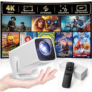 Mini Projector, Portable Projector 4K & Full HD 1080P Support, 270° Rotation Outdoor Projector, Movie Projector Compatible with Smartphone, TV Stick, Laptop, PS4, HDMI, USB