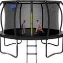 Trampoline 8FT 10FT 12FT 14FT 16FT, Outdoor Trampolines for Kids and Adults, Recreational Trampoline with Enclosure Net & Ladder, Round Trampolines ASTM Approved (Black + basketball hoop)