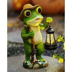 Solar Frog Garden Decor with Lantern Outdoor Statue for Patio Pathway Frog Figurine for Yard Decoration Lawn Ornament Gardening Gifts for Women Mom Grandma