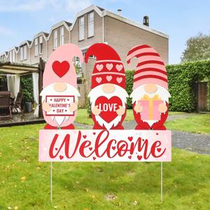 Fiwochic Valentines Day Decorations Outdoor Gnome Welcome Garden Stakes Pink Red Yard Decorations for Valentine's Day Wedding Anniversary Romantic Home Decor