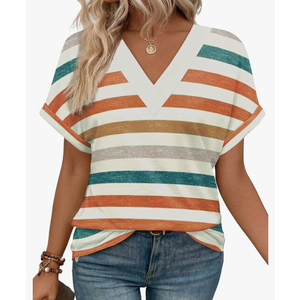 WIHOLL Womens Summer Tops Short Dolman Sleeve Shirts 2025 Fashion V Neck Outfits Clothes, XXL