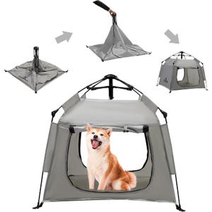 ASFANES Outdoor Pet Automatic Camping Tent, Pop up Cave Bed for Indoor Cats and Small Dogs, Portable Cat House Dog House, Grey. (No Ventilation mesh, Door Must be Left Open for use)