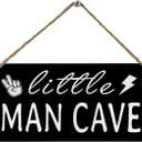 Funny Little Man Cave Wood Wall Hanging Tags, Boys Room Nursery Wall Sign